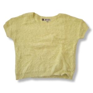 Jennifer Lopez Soft Yellow Fuzzy Knit Short Sleeve Sweater Shirt